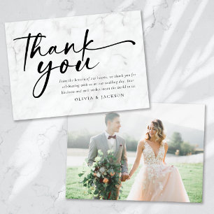 Cartão De Agradecimento Casamento de Fotografias com Script Moderno Chic