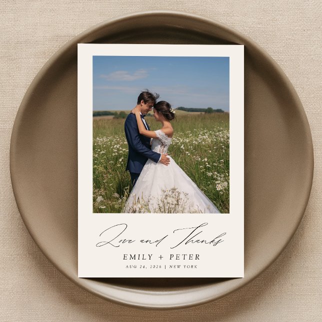 Cartão De Agradecimento Casamento de Fotografias com Script Moderno Simple (Criador carregado)