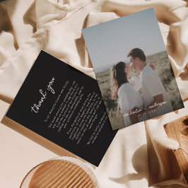 Cartão De Agradecimento Casamento de Fotografias com Script Preto Simples