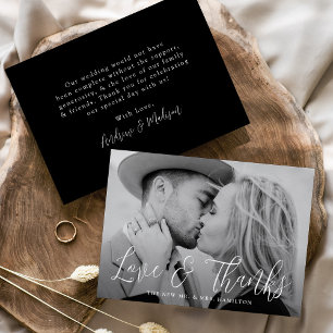 Cartão De Agradecimento Casamento de Fotografias com Simples Script Love e