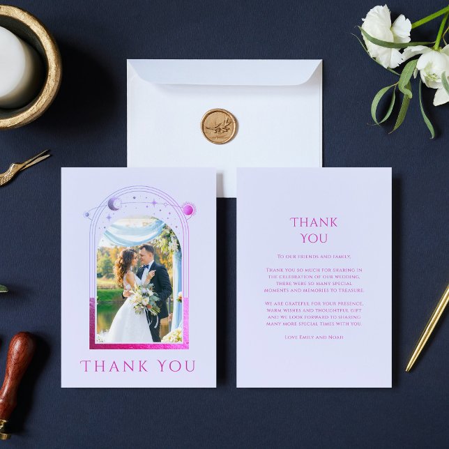 Cartão De Agradecimento Casamento de Fotografias da Estrela Solar Rosa-Ros (Criador carregado)