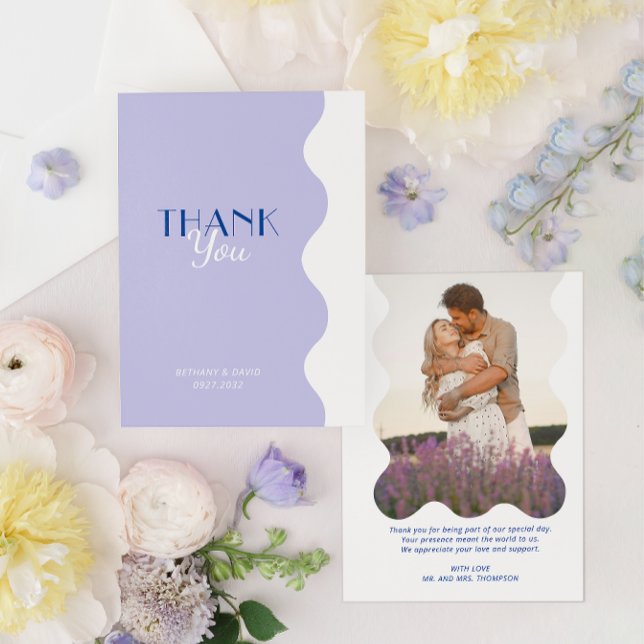 Cartão De Agradecimento Casamento de Fotografias da Fronteira de Onda de L (Criador carregado)