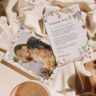 Cartão De Agradecimento Casamento de Fotografias de Flor Selvagem Minimali