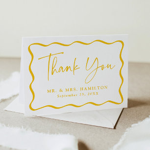 Cartão De Agradecimento Casamento de Fotografias de Frame Amarelo Moderno