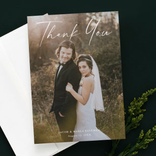 Cartão De Agradecimento Casamento de Fotografias de Script Moderno