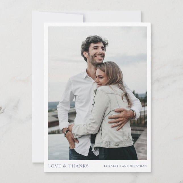 Cartão De Agradecimento Casamento de Fotografias de Texto Azul Moderno Sim (Frente)