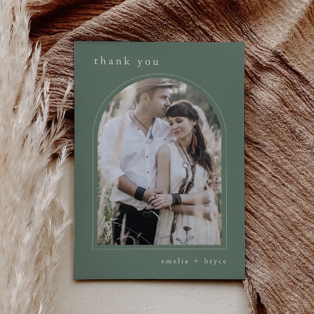 Cartão De Agradecimento Casamento de Fotografias do Arch Moderno da Montan (EMELIA Flat Mountain Modern Arch Photo Wedding Thank You Card)