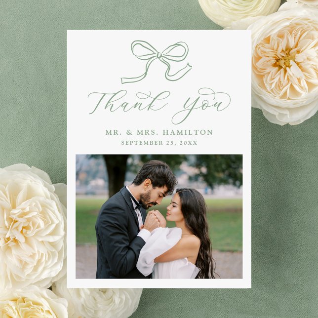 Cartão De Agradecimento Casamento de Fotografias do Arco Verde Elegante Sa (Criador carregado)