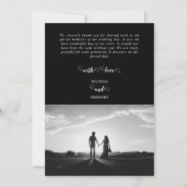 Cartão De Agradecimento Casamento de Fotografias do Casal de Script Branco