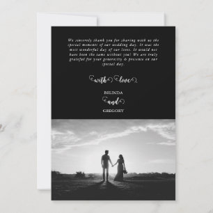 Cartão De Agradecimento Casamento de Fotografias do Casal de Script Branco