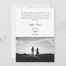 Cartão De Agradecimento Casamento de Fotografias do Casal de Script Branco