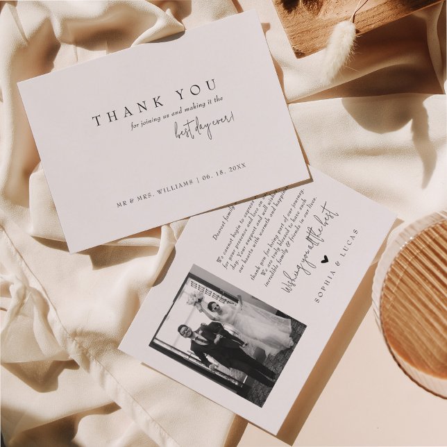 Cartão De Agradecimento Casamento de Fotografias do Melhor Dia Simples Clá (Criador carregado)