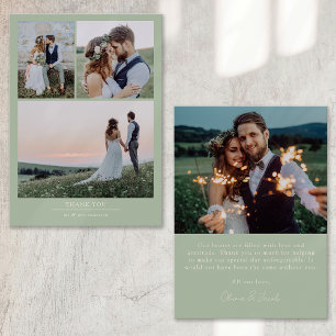 Cartão De Agradecimento Casamento de Fotografias do Minimalista Verde Oleí