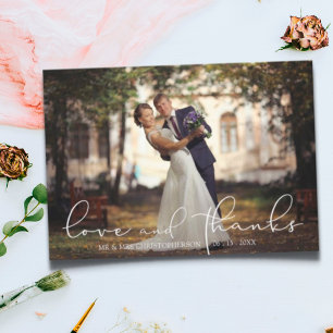 Cartão De Agradecimento Casamento de Fotografias do Moderno Script LOVE E