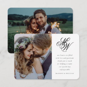 Cartão De Agradecimento Casamento de Fotografias do Monograma 2 Mínimo