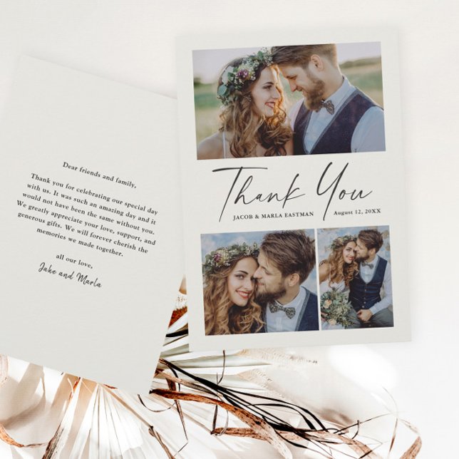 Cartão De Agradecimento Casamento de Fotografias do Script Moderno 3 (Criador carregado)