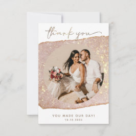 Cartão De Agradecimento Casamento de Fotografias Douradas Modernas