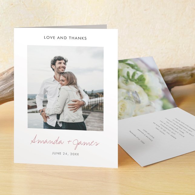 Cartão De Agradecimento Casamento de Fotografias Dourado com Simples Scrip (Criador carregado)