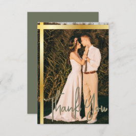 Cartão De Agradecimento Casamento de Fotografias Elegante Verde Dourado St