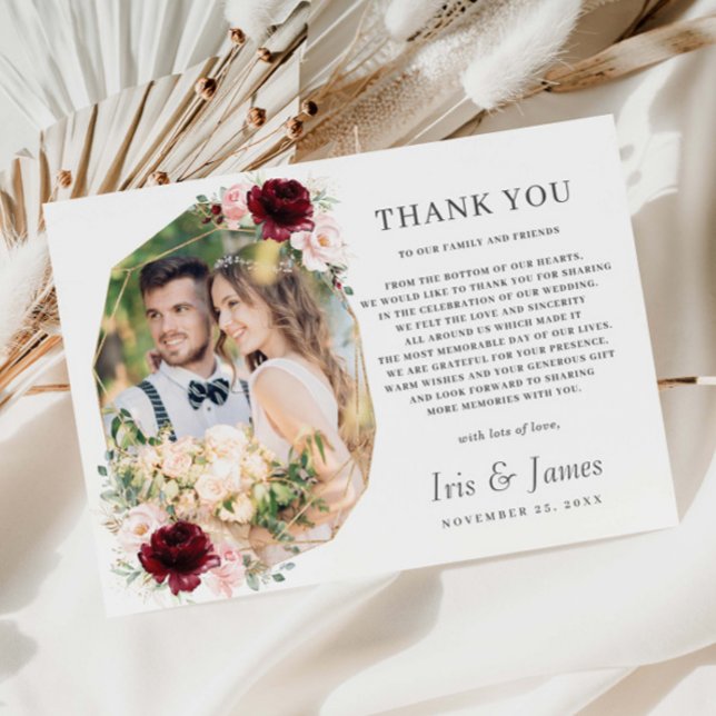 Cartão De Agradecimento Casamento De Fotografias Geométicas Florais De Blu (Criador carregado)