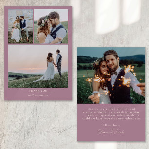 Cartão De Agradecimento Casamento de Fotografias Mauve Minimalist 4
