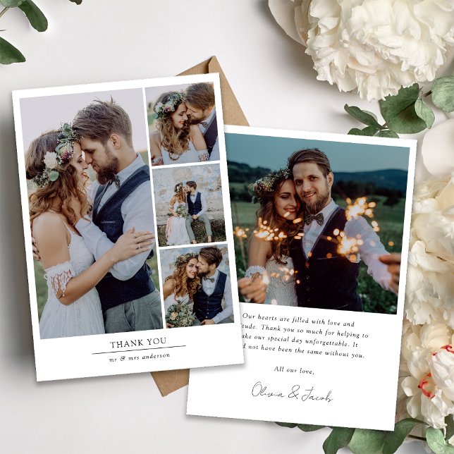 Cartão De Agradecimento Casamento de Fotografias Minimalista 5 (Criador carregado)