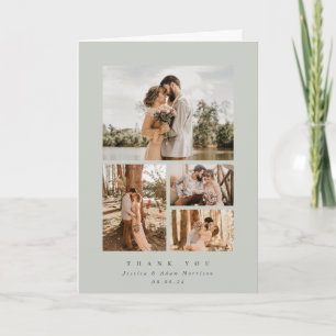 Cartão De Agradecimento Casamento de Fotografias Mínimo 4 Elegante Verde-c