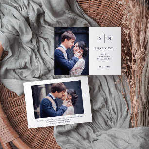 Cartão De Agradecimento Casamento de Fotografias Mínimo e Branco Chic e Ma