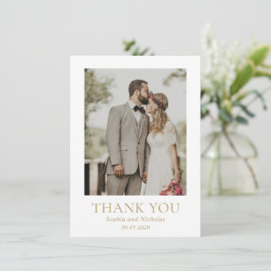 Cartão De Agradecimento Casamento de Fotografias Moderno Dourado Simples