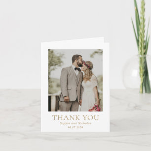 Cartão De Agradecimento Casamento de Fotografias Moderno Dourado Simples