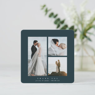 Cartão De Agradecimento Casamento de Fotografias na Praça Verde Escura