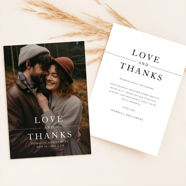 Cartão De Agradecimento Casamento de Fotografias Negra e Branca Moderna (Criador carregado)