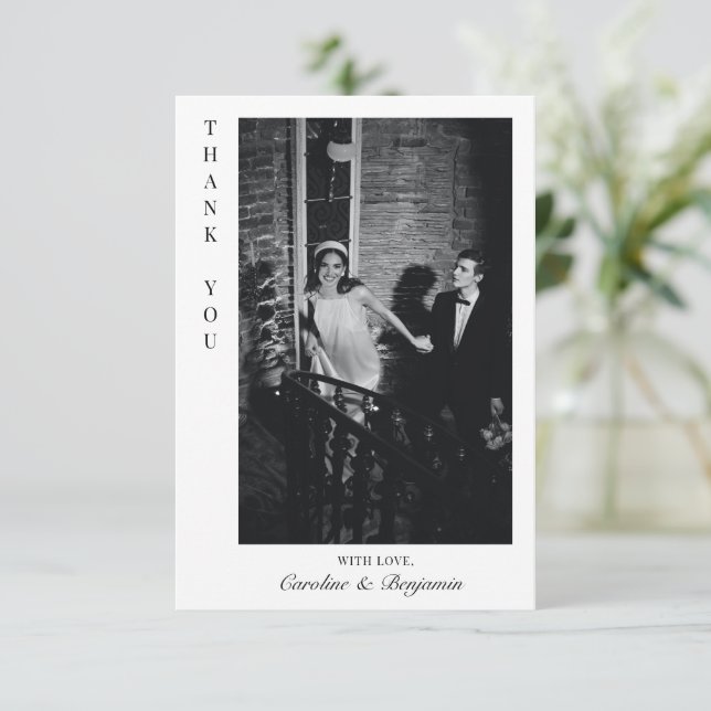 Cartão De Agradecimento Casamento de Fotografias Personalizadas Modernas e (Em pé/Frente)