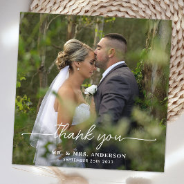 Cartão De Agradecimento Casamento de Fotografias Personalizadas Simples Mo