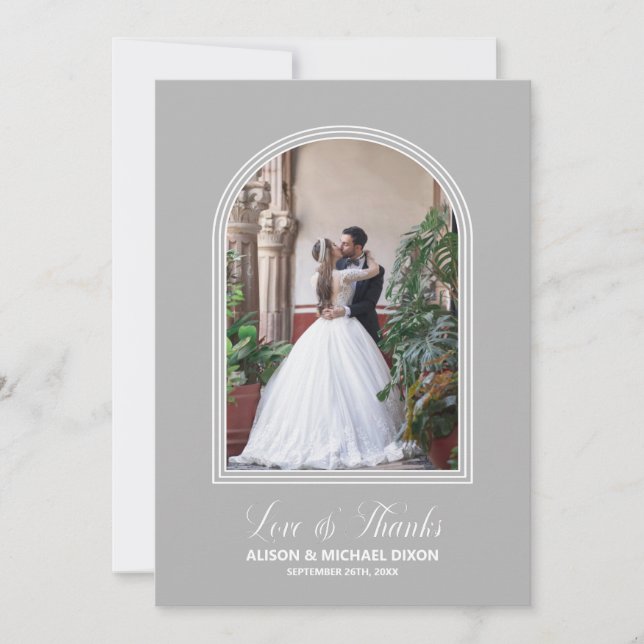 Cartão De Agradecimento Casamento de Fotografias Personalizado da cinza (Frente)