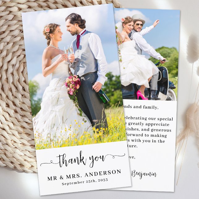 Cartão De Agradecimento Casamento de Fotografias Personalizado Moderno Sim (Criador carregado)