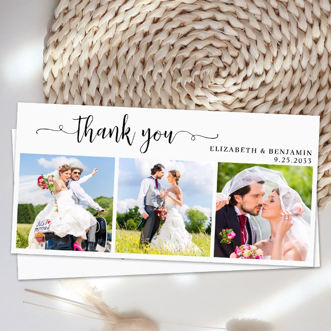 Cartão De Agradecimento Casamento de Fotografias Personalizado por Chic El (Criador carregado)
