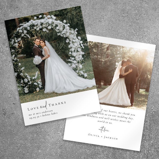 Cartão De Agradecimento Casamento de Fotografias Romântica com Script Eleg (Criador carregado)