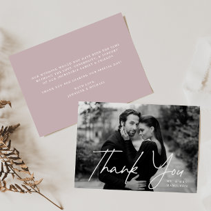 Cartão De Agradecimento Casamento de Fotografias Roxo com Script Casual