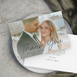 Cartão De Agradecimento Casamento de Fotografias Simples com Script Modern