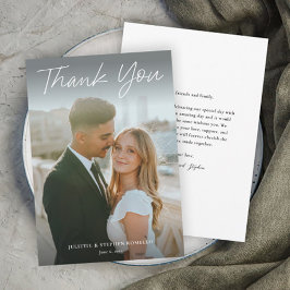 Cartão De Agradecimento Casamento de Fotografias Simples com Script Modern