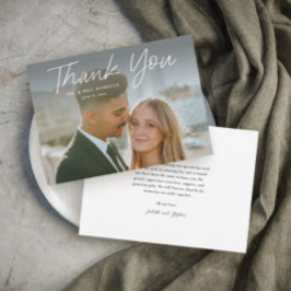 Cartão De Agradecimento Casamento de Fotografias Simples com Script Modern