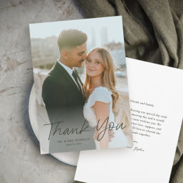 Cartão De Agradecimento Casamento de Fotografias Simples com Script Modern