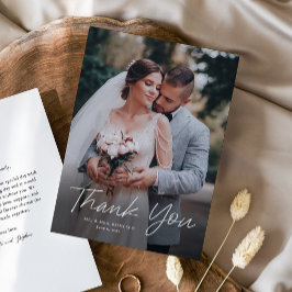 Cartão De Agradecimento Casamento de Fotografias Simples com Script Modern