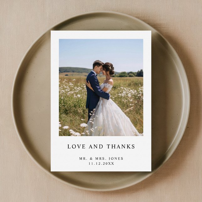 Cartão De Agradecimento Casamento de Fotografias Simples Elegante Minimali (Criador carregado)