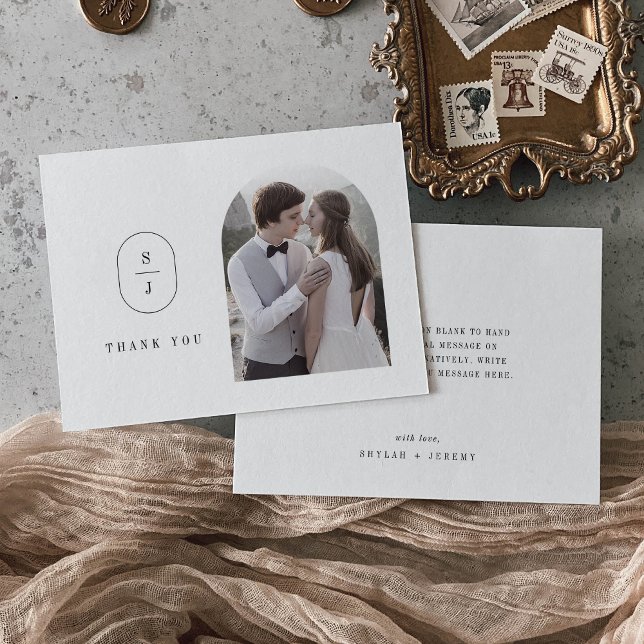 Cartão De Agradecimento Casamento de Fotografias Simples Simples e Simples (SHYLAH Flat Unique Simple Minimalist Photo Wedding Thank You Card)