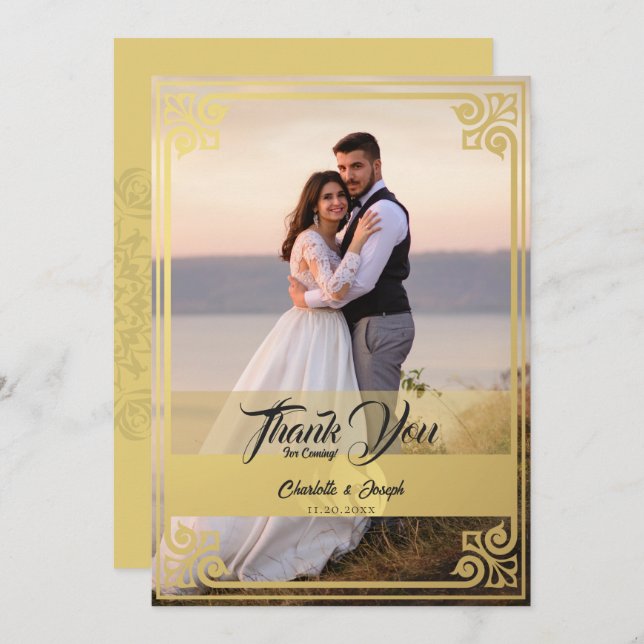 Cartão De Agradecimento Casamento de Fotografias Swan Dourado em Deco de A (Frente/Verso)