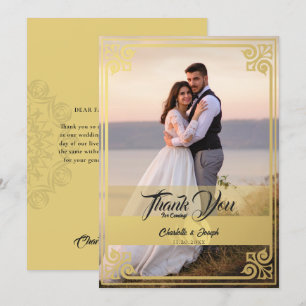 Cartão De Agradecimento Casamento de Fotografias Swan Dourado em Deco de A