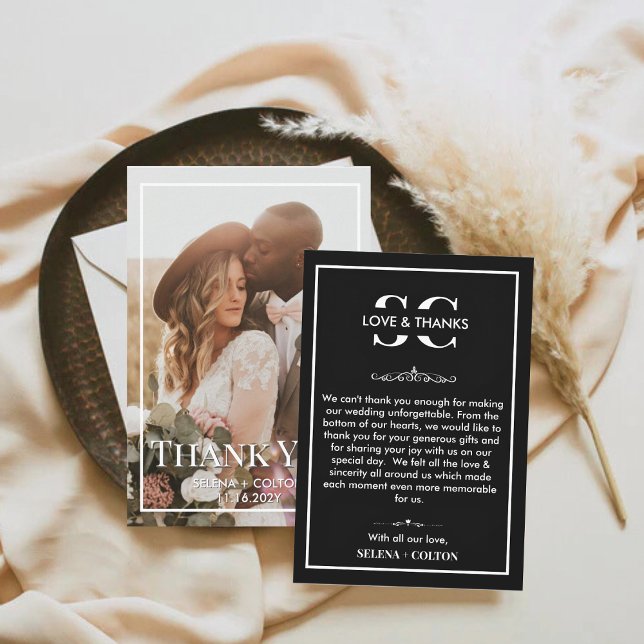 Cartão De Agradecimento Casamento de Fotos Branco/Preto do Eterno Moderno (Criador carregado)