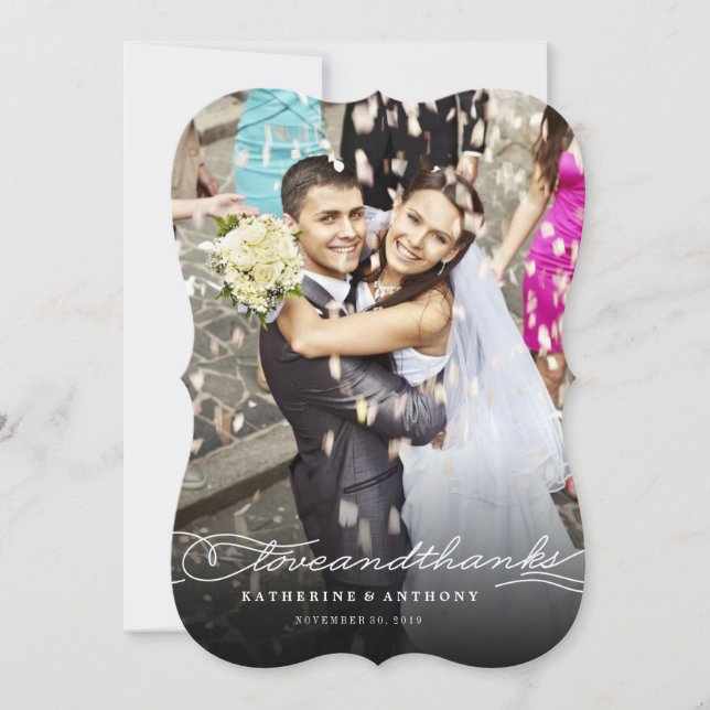 Cartão De Agradecimento Casamento De Fotos Chic Com Letras E Obrigados (Frente)